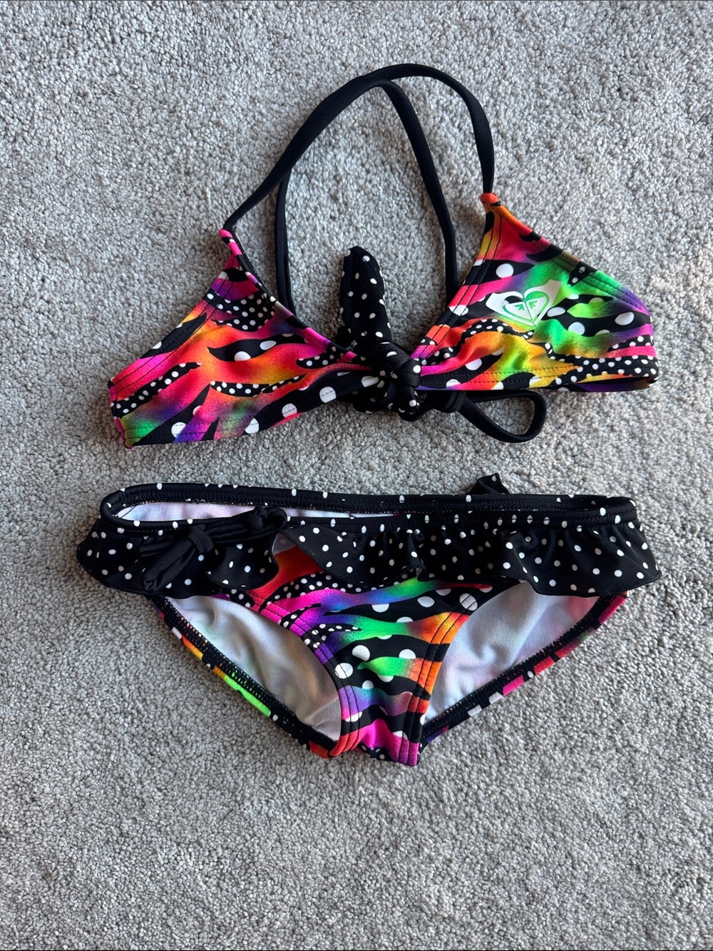 Roxy Girls' Rainbow Multicolor & Black Polka Dot Bikini